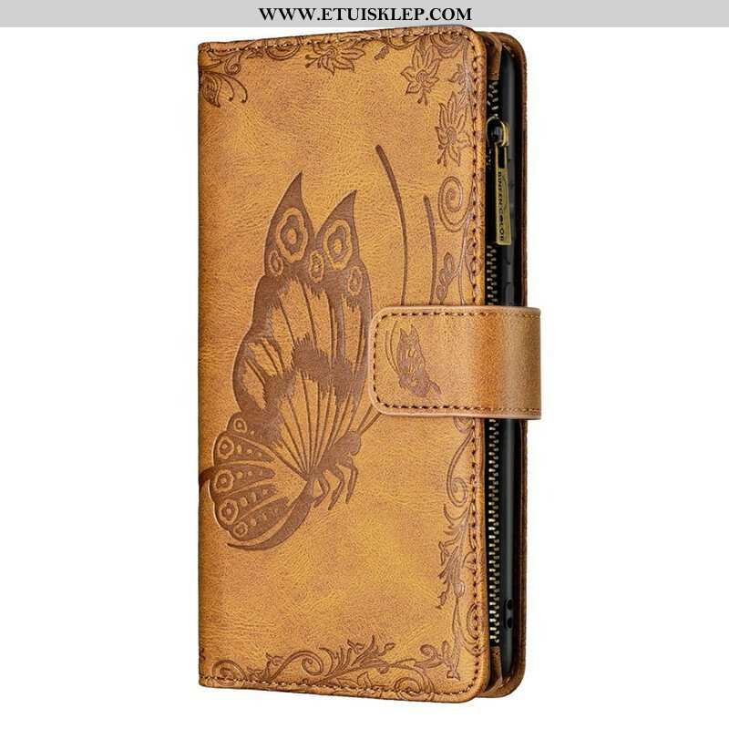 Etui Folio do Samsung Galaxy S21 FE Zapinana Na Zamek Kieszeń W Stylu Barokowym Motyla